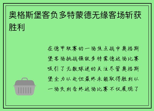 奥格斯堡客负多特蒙德无缘客场斩获胜利