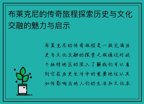 布莱克尼的传奇旅程探索历史与文化交融的魅力与启示