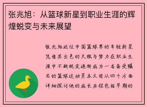 张兆旭：从篮球新星到职业生涯的辉煌蜕变与未来展望
