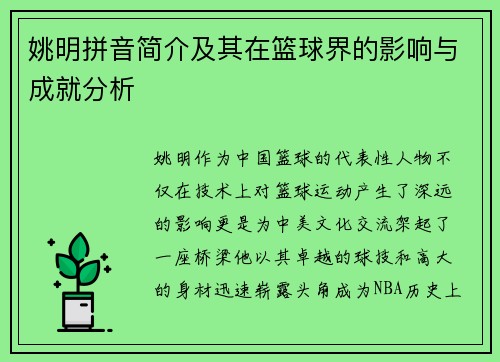 姚明拼音简介及其在篮球界的影响与成就分析